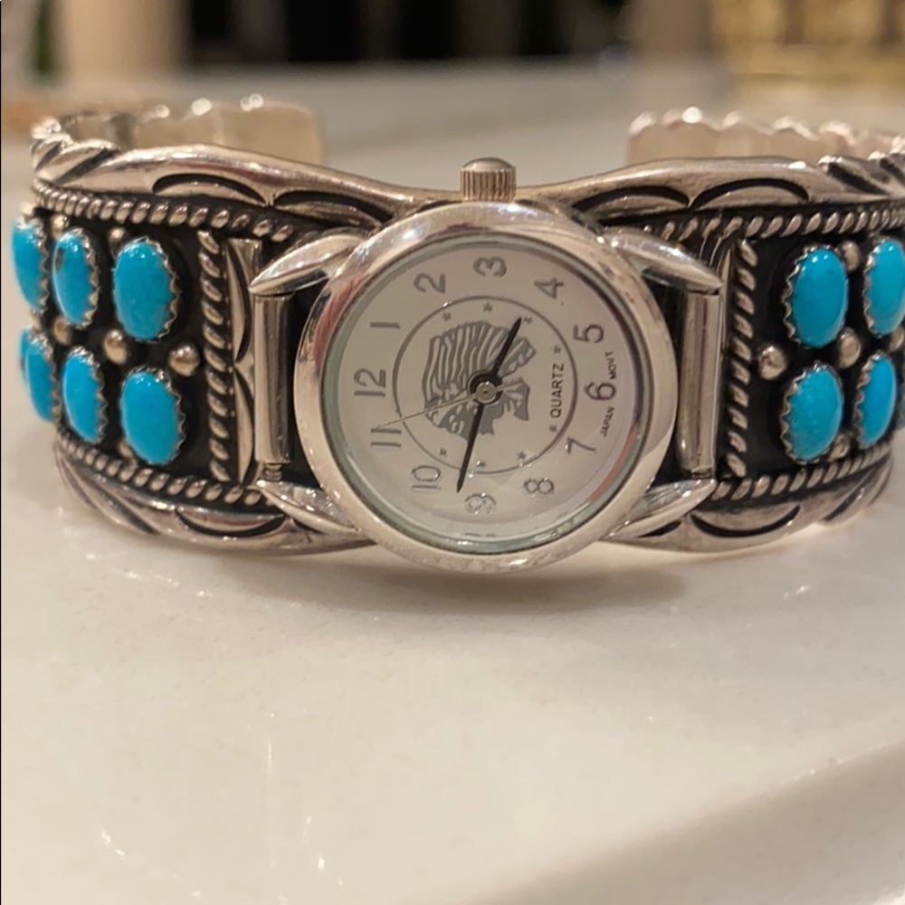 Navajo Turquoise cuff Watch Sterling Silver Authentic 925